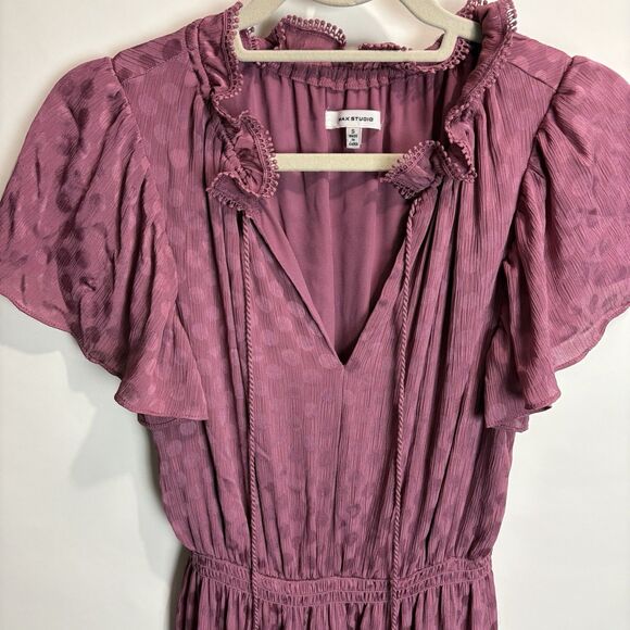 Max Studio Bohemian Dots Peasant Tiered Maxi Dress Silky Mauve Sz Small - Picture 3 of 10